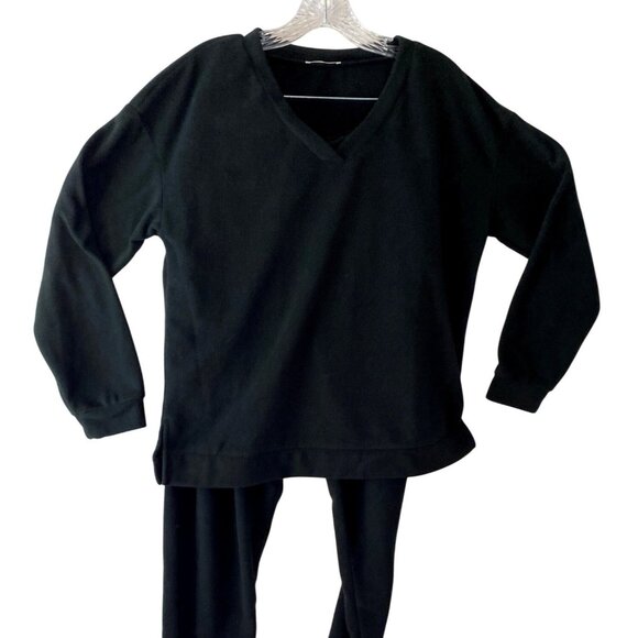 ekouer Other - Women’s Black Velour Lounge Set EKOUER V Neck Top Pants Size M